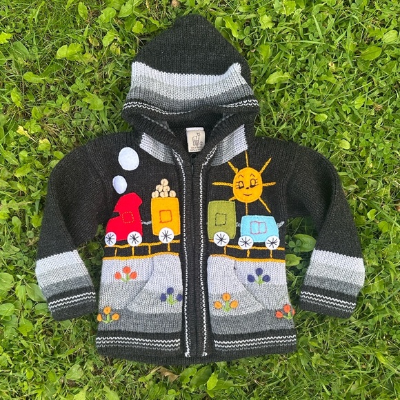 Lucy Iberg Handknit Toddler Boys Hooded Acrylic Cardigan Sweater Size 2 Cozy - Picture 1 of 6